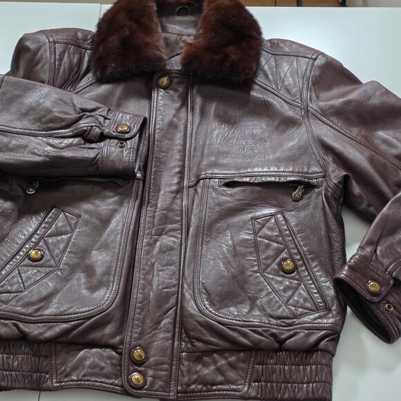 Santa Barbara Polo Racquet Club Leather Jacket Men 50 Brown LS Equestrian Vtg - Picture 11 of 16